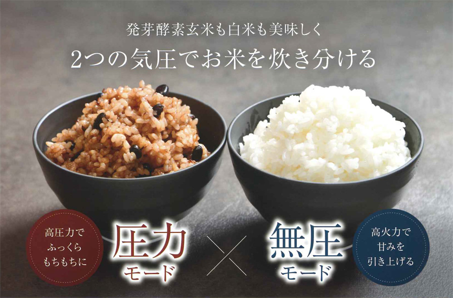 2つの気圧でお米を炊き上げる